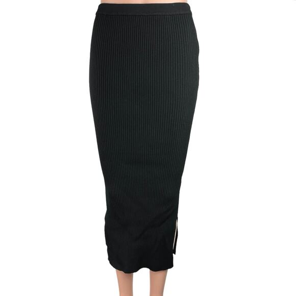 NEW Cami NYC Leah Black Knit Ribbed Bodycon Stretch Slit Calf Length Midi Skirt - Picture 5 of 8